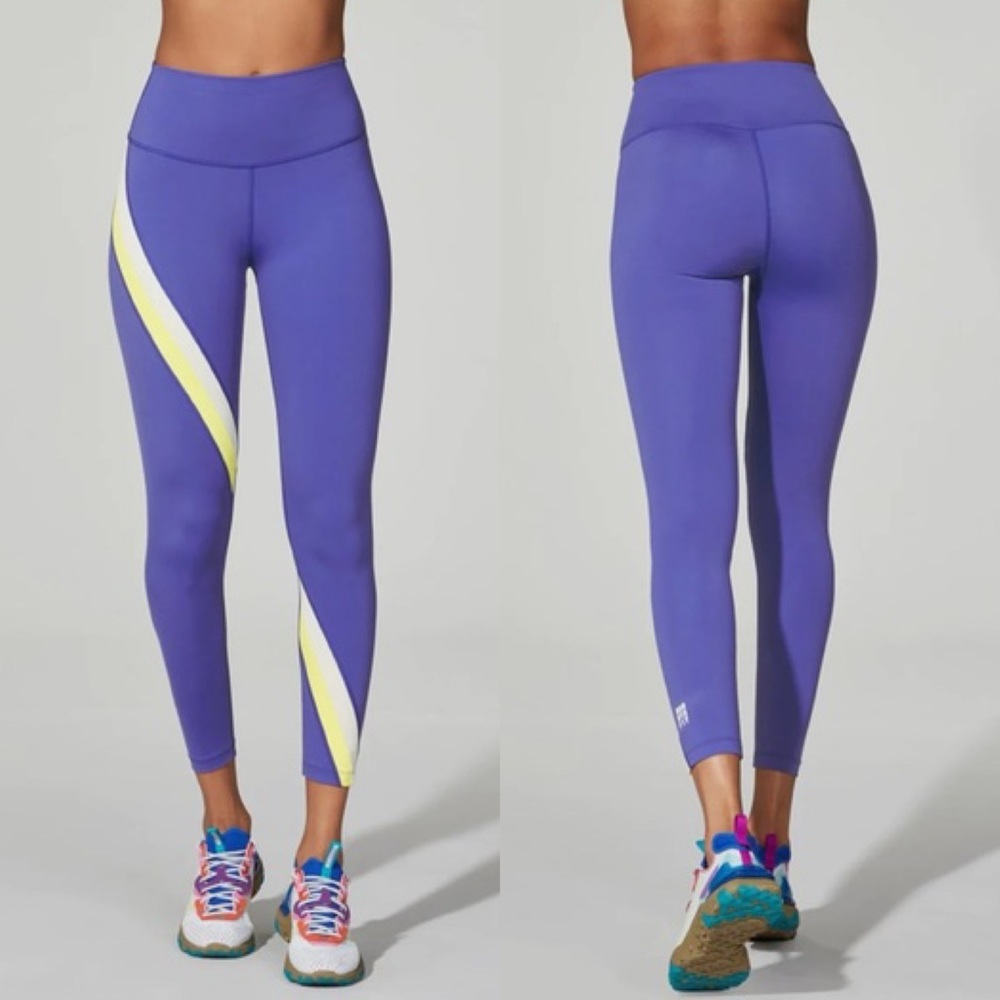 Barry’s Bootcamp Stylish Purple Leggings with Yellow Accents